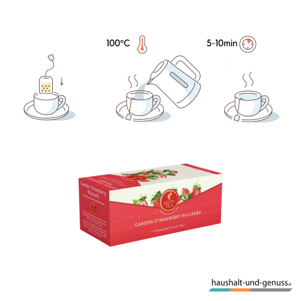 Julius Meinl Tee Erdbeere Garten-Erdbeere Rhabarber, Früchtetee, Ziehzeit